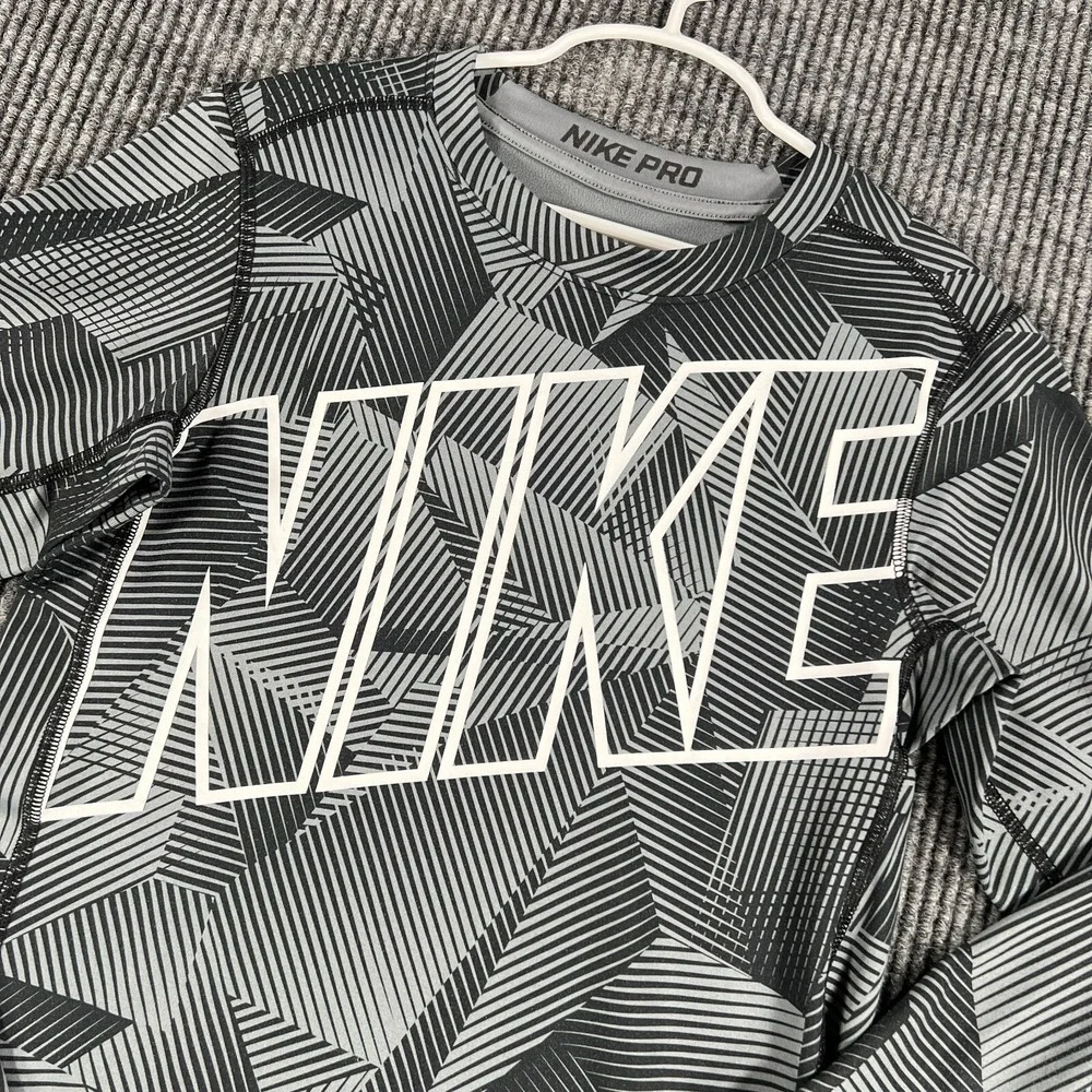 Nike Pro Shirt Youth Boys XL Extra Large Black Geometric Long Sleeve Compression